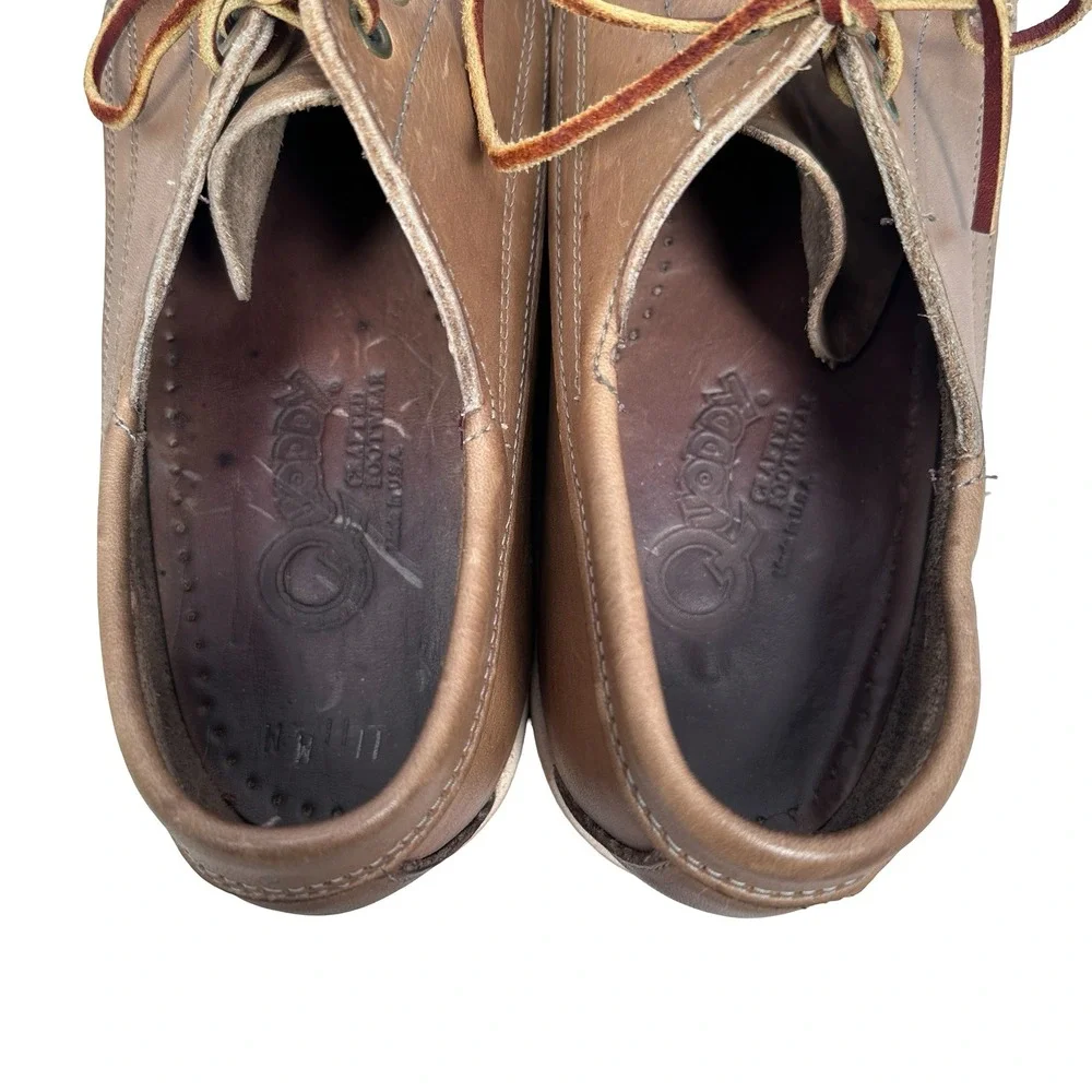 Quoddy Brown Leather Blucher Shoes Mens 10.5 M Made in USA Moc Toe Boat Shoes